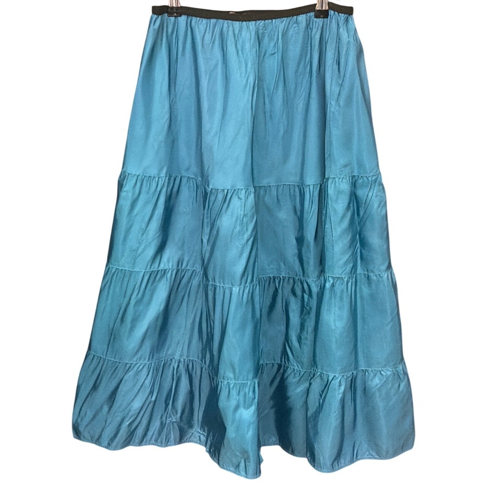 Vintage 90's Movie Star Tiered Maxi Skirt Boho Peasant Mermaidcore Teal Blue L